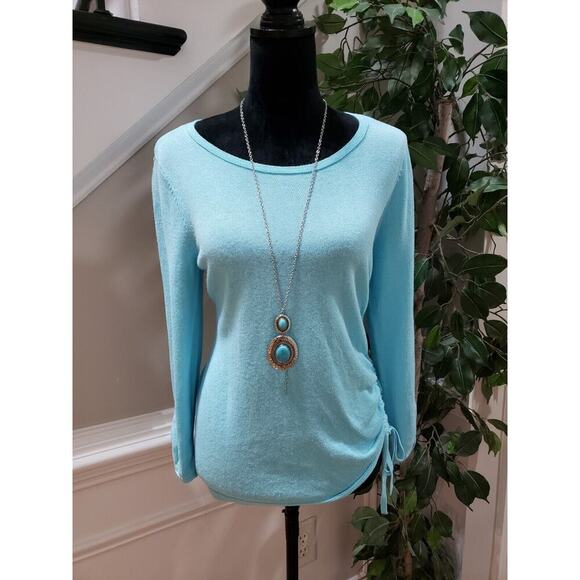 Chico's Women's Blue Solid Ramie Casual Round Neck Long Sleeve Sweater Size 1/M - Picture 12 of 12